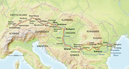 Reiseroute entlang der Donau.