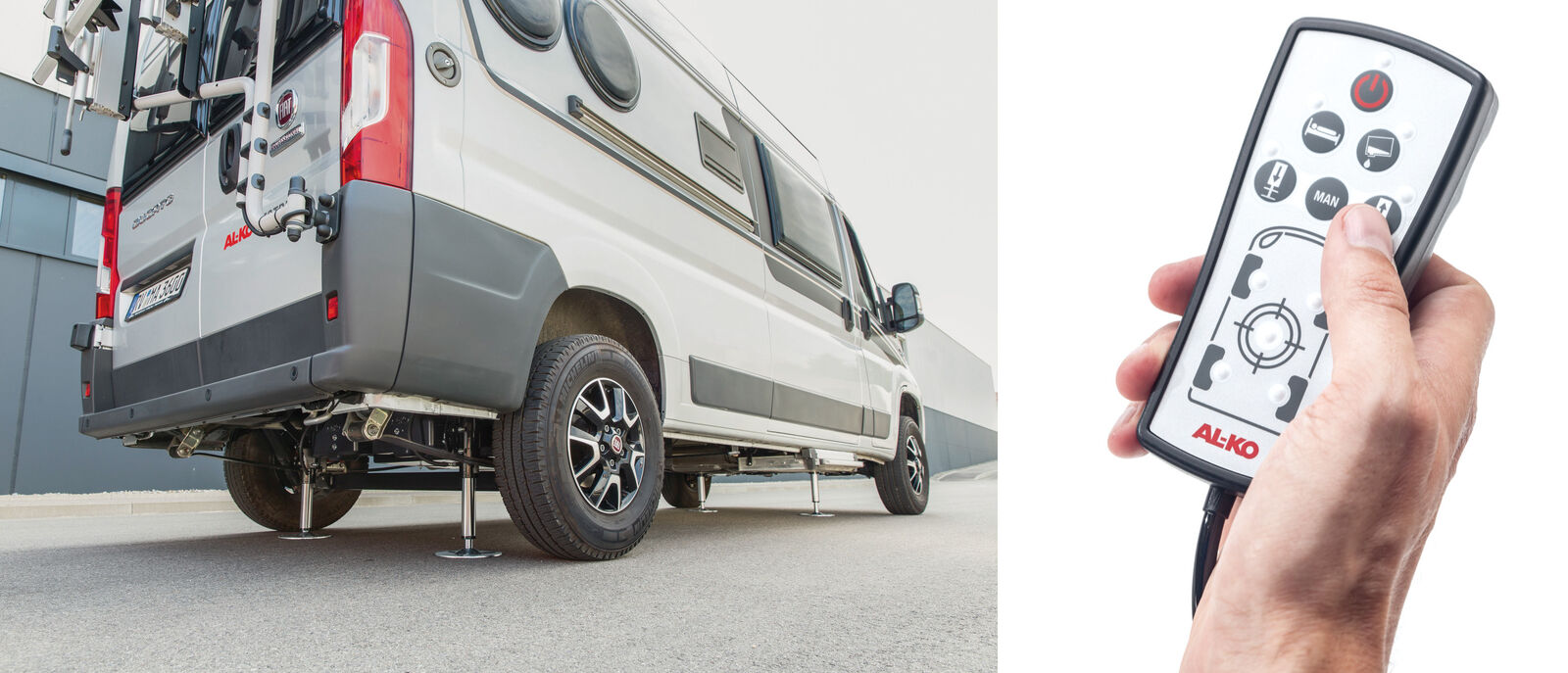 Die Bedienung des Nivelliersystems Alko HY4 für Fiatfahrzeuge erfolgt über die Fernbedienung im Fahrerhaus.
